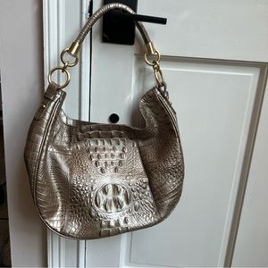 Brahmin Carmela Embossed Croc Leather Hobo – Limited Edition Metallic Beige Gold